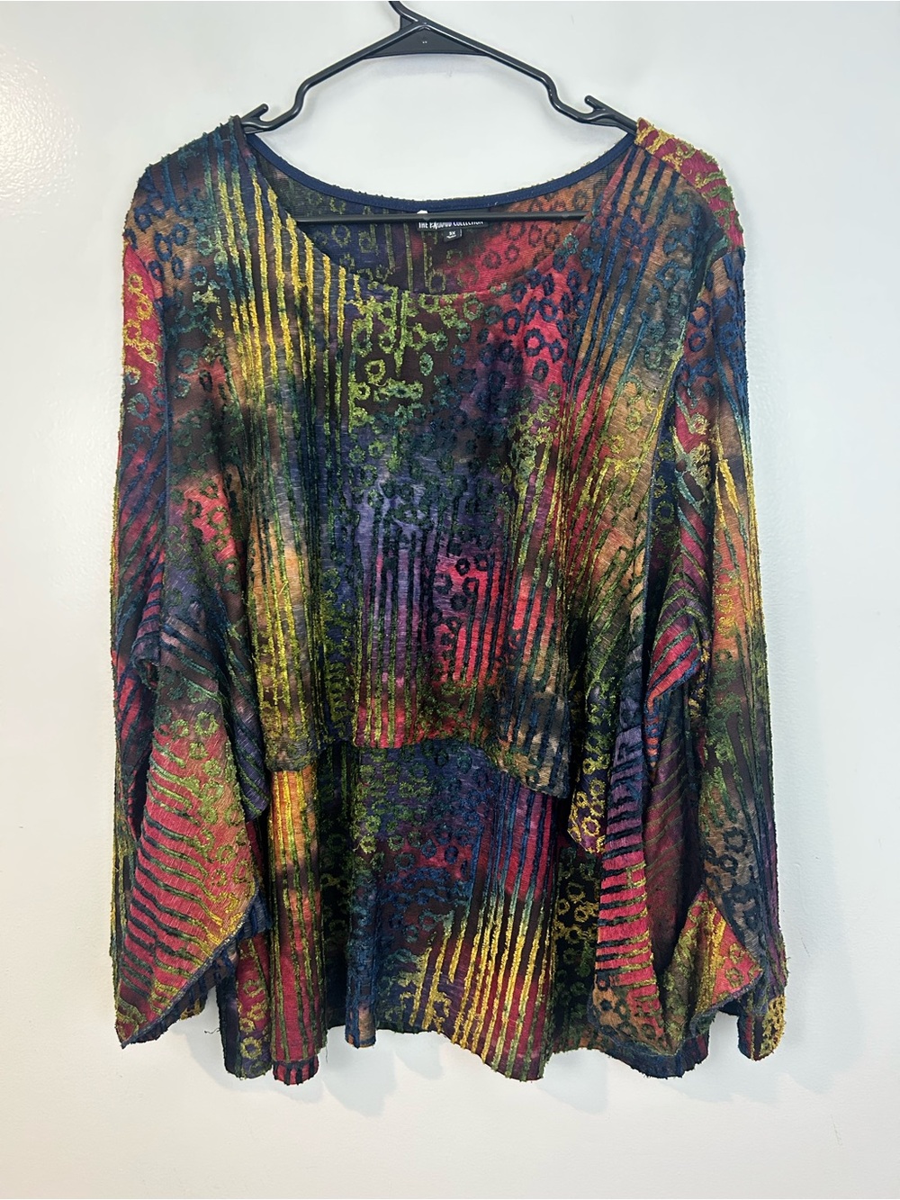 Pyramid Collection Colorful Animal Print Drapey Jaquard Vintage Top Size 3X